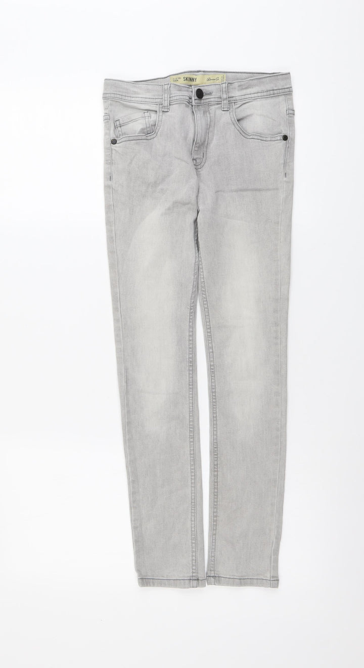 Denim & Co. Girls Grey Cotton Skinny Jeans Size 11-12 Years Regular Button