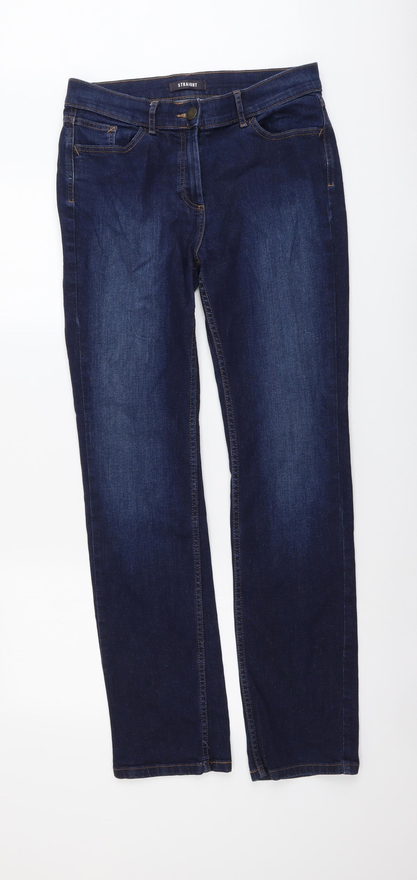 Marks and Spencer Womens Blue Cotton Straight Jeans Size 12 L32 in Regular Button