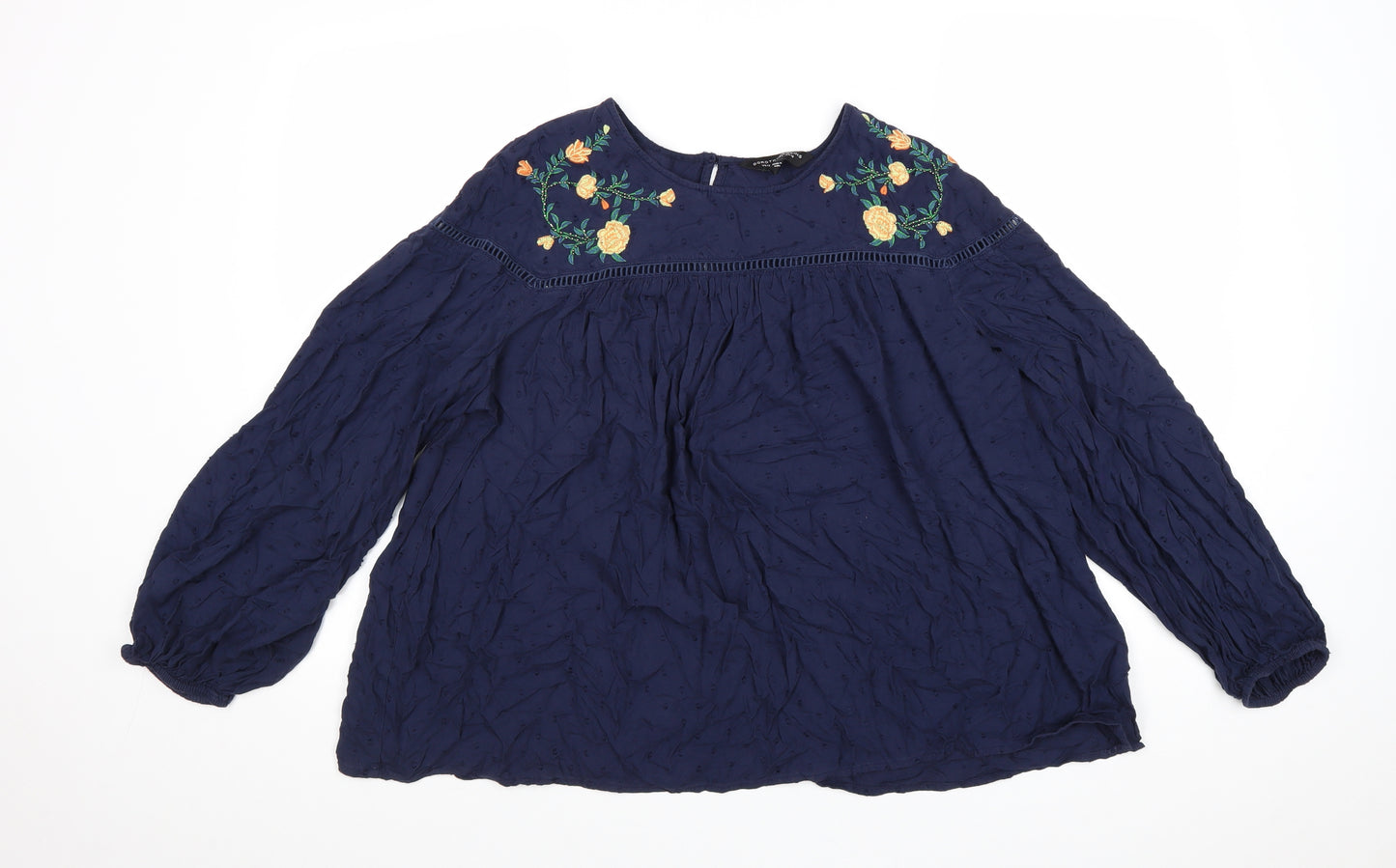 Dorothy Perkins Womens Blue Floral Viscose Basic Blouse Size 16 Scoop Neck