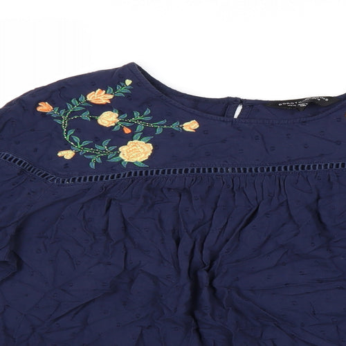 Dorothy Perkins Womens Blue Floral Viscose Basic Blouse Size 16 Scoop Neck