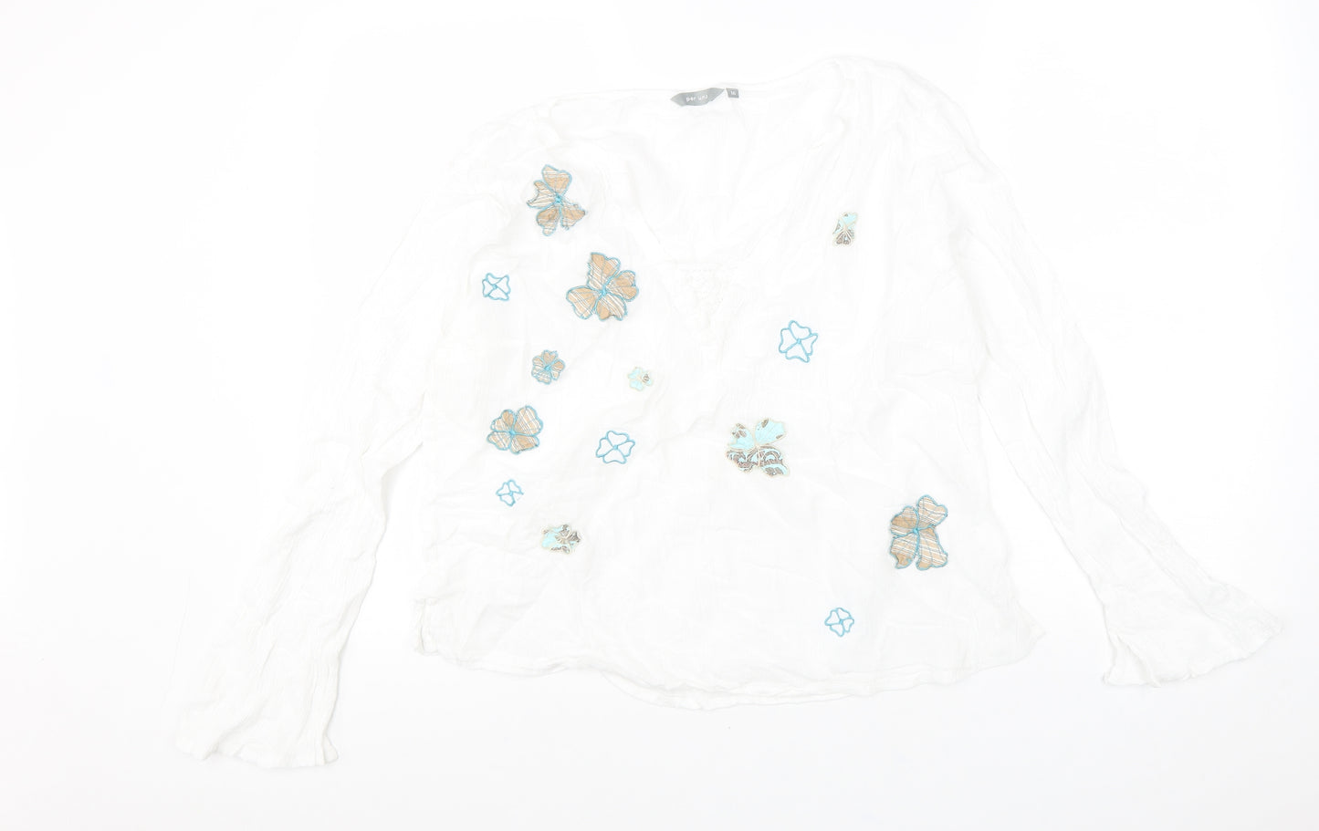 Per Una Womens White Floral 100% Cotton Basic Blouse Size 16 V-Neck