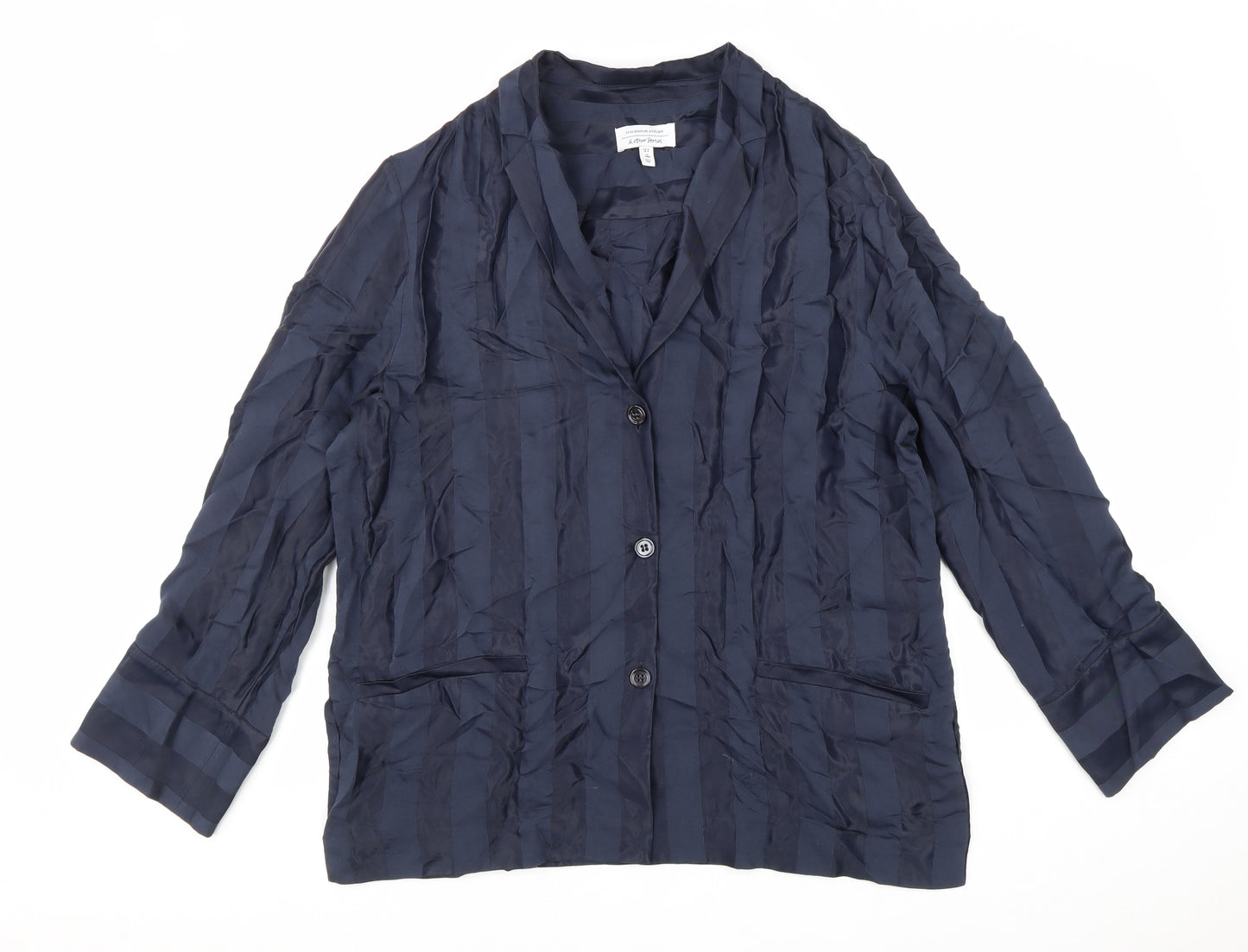 Stockholm Atelier Womens Blue Striped Viscose Basic Button-Up Size 12 V-Neck