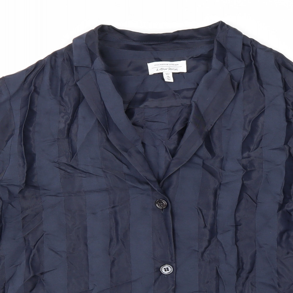 Stockholm Atelier Womens Blue Striped Viscose Basic Button-Up Size 12 V-Neck