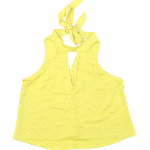 Miss Selfridge Womens Yellow Polyester Basic Tank Size 10 Halter - Keyhole Neck