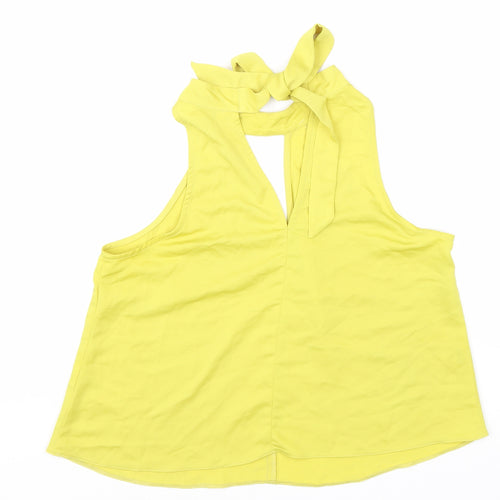 Miss Selfridge Womens Yellow Polyester Basic Tank Size 10 Halter - Keyhole Neck