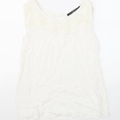 Urban Womens White Viscose Basic Tank Size 14 Round Neck - Lace Detail