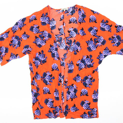 Papaya Womens Red Floral Viscose Kimono Blouse Size S V-Neck