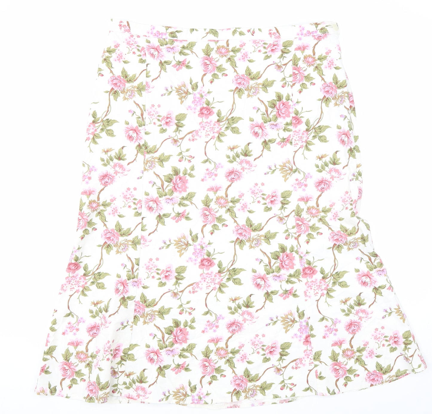 Marks and Spencer Womens White Floral Viscose Swing Skirt Size 18 Zip