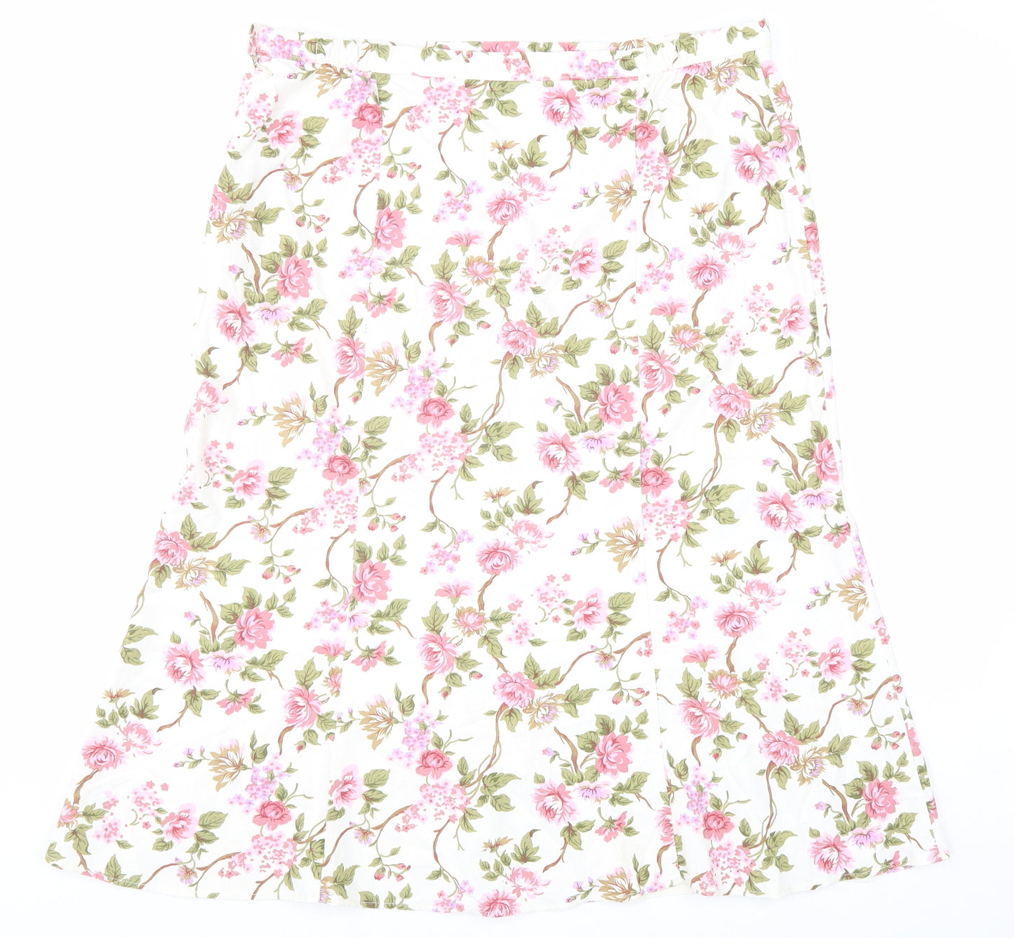 Marks and Spencer Womens White Floral Viscose Swing Skirt Size 18 Zip
