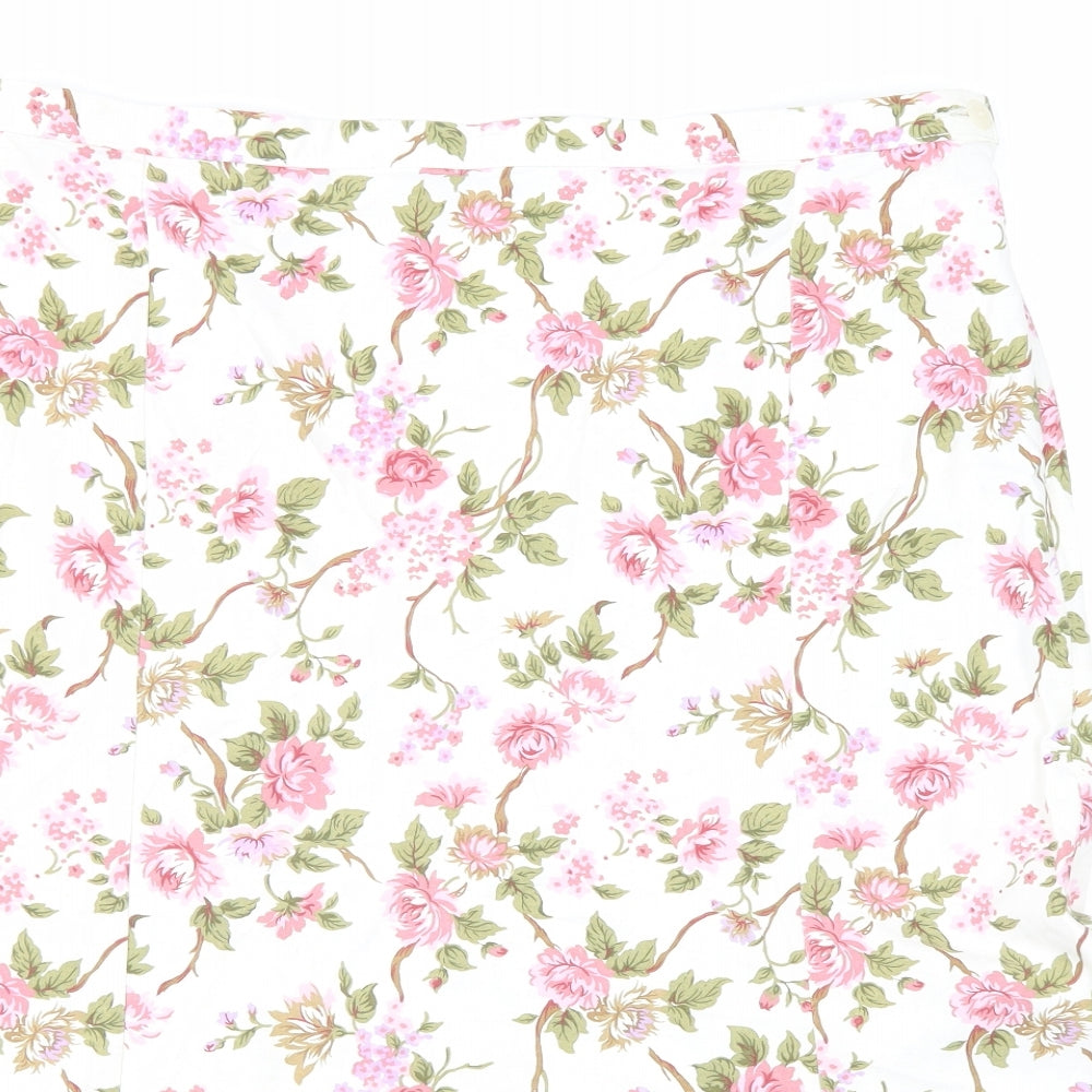 Marks and Spencer Womens White Floral Viscose Swing Skirt Size 18 Zip
