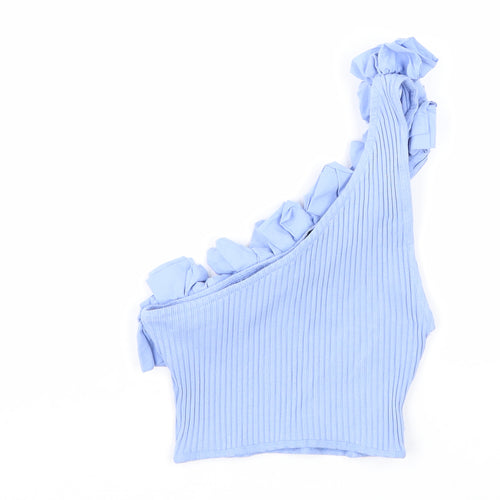 Zara Womens Blue Cotton Cropped Tank Size M One Shoulder