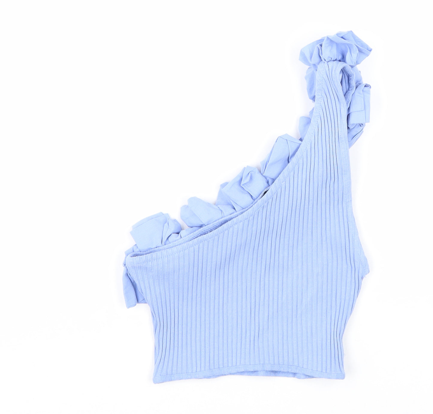 Zara Womens Blue Cotton Cropped Tank Size M One Shoulder