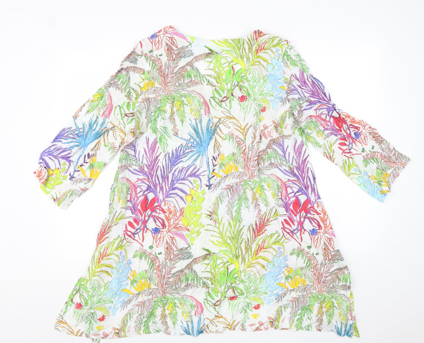 Sahara Womens Multicoloured Floral Linen Sheath Size 12 Round Neck Pullover
