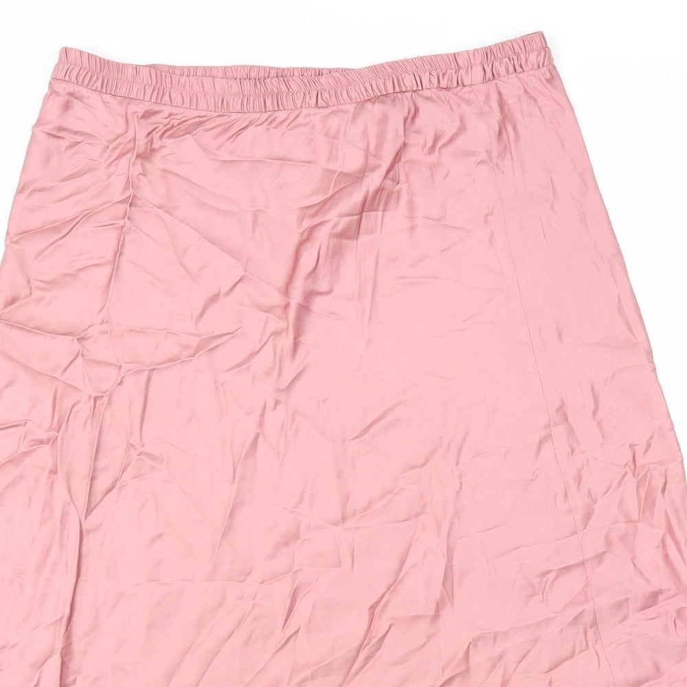 Zara Womens Pink Viscose Swing Skirt Size XL Hook & Loop