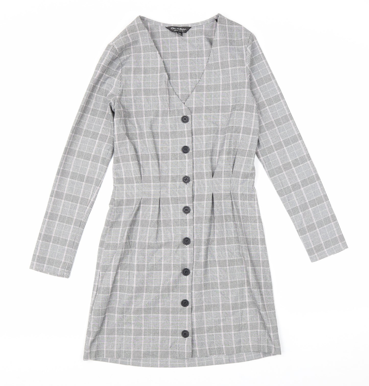 Miss Selfridge Womens Grey Plaid Viscose A-Line Size 6 V-Neck Button