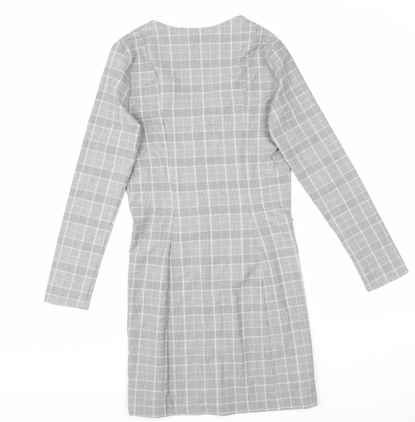 Miss Selfridge Womens Grey Plaid Viscose A-Line Size 6 V-Neck Button