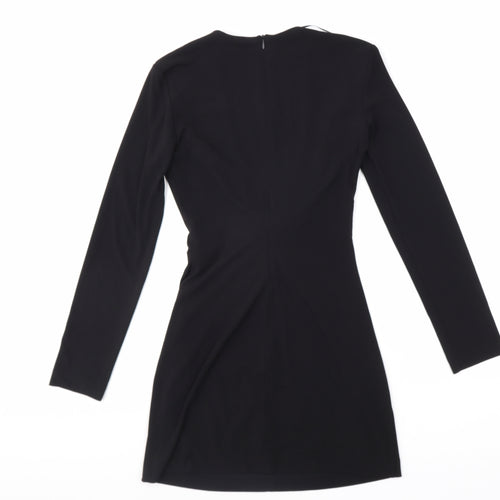 Zara Womens Black Polyester Bodycon Size S V-Neck Zip