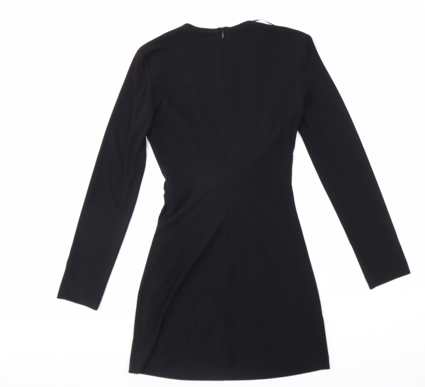 Zara Womens Black Polyester Bodycon Size S V-Neck Zip