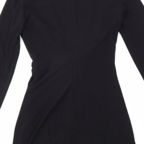 Zara Womens Black Polyester Bodycon Size S V-Neck Zip