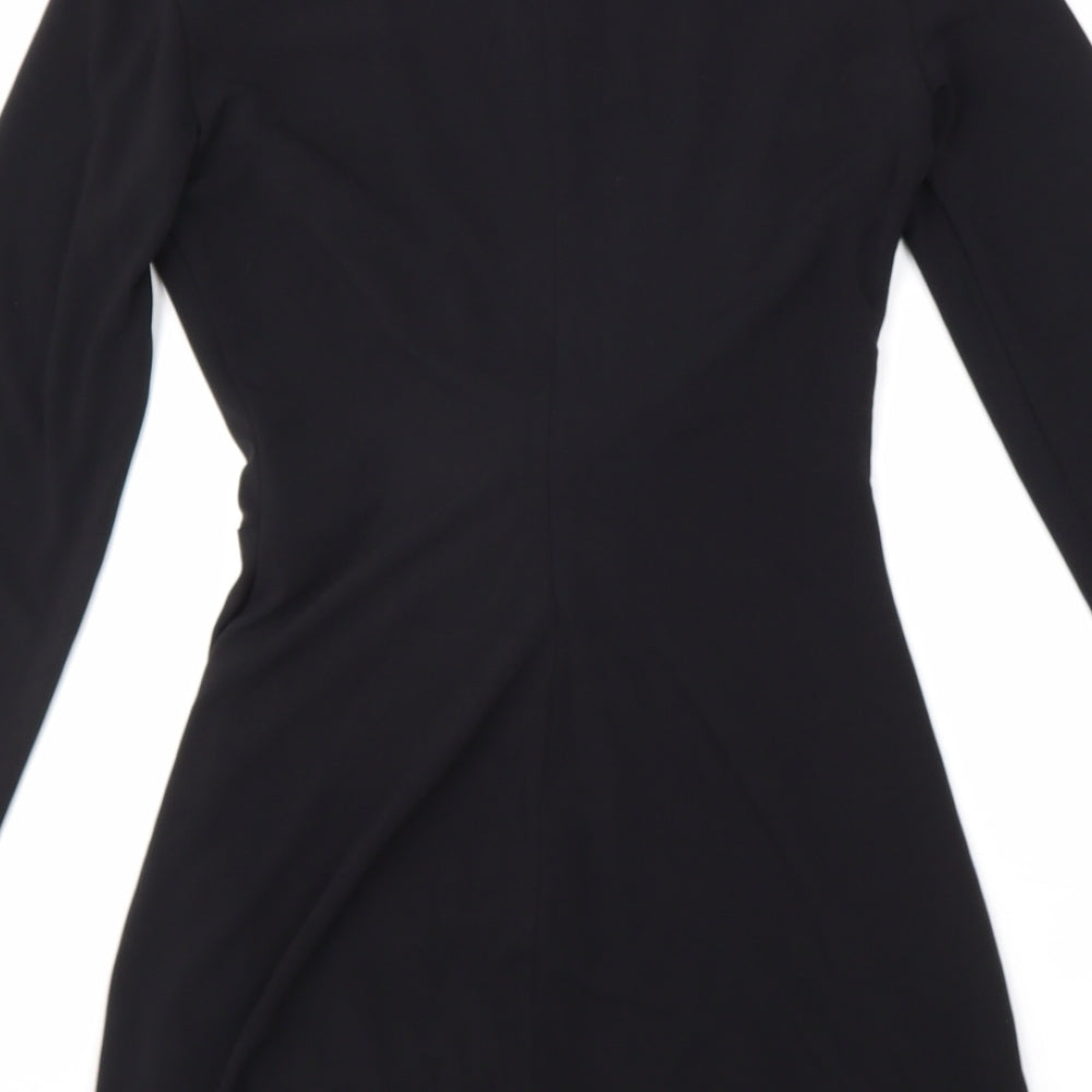 Zara Womens Black Polyester Bodycon Size S V-Neck Zip