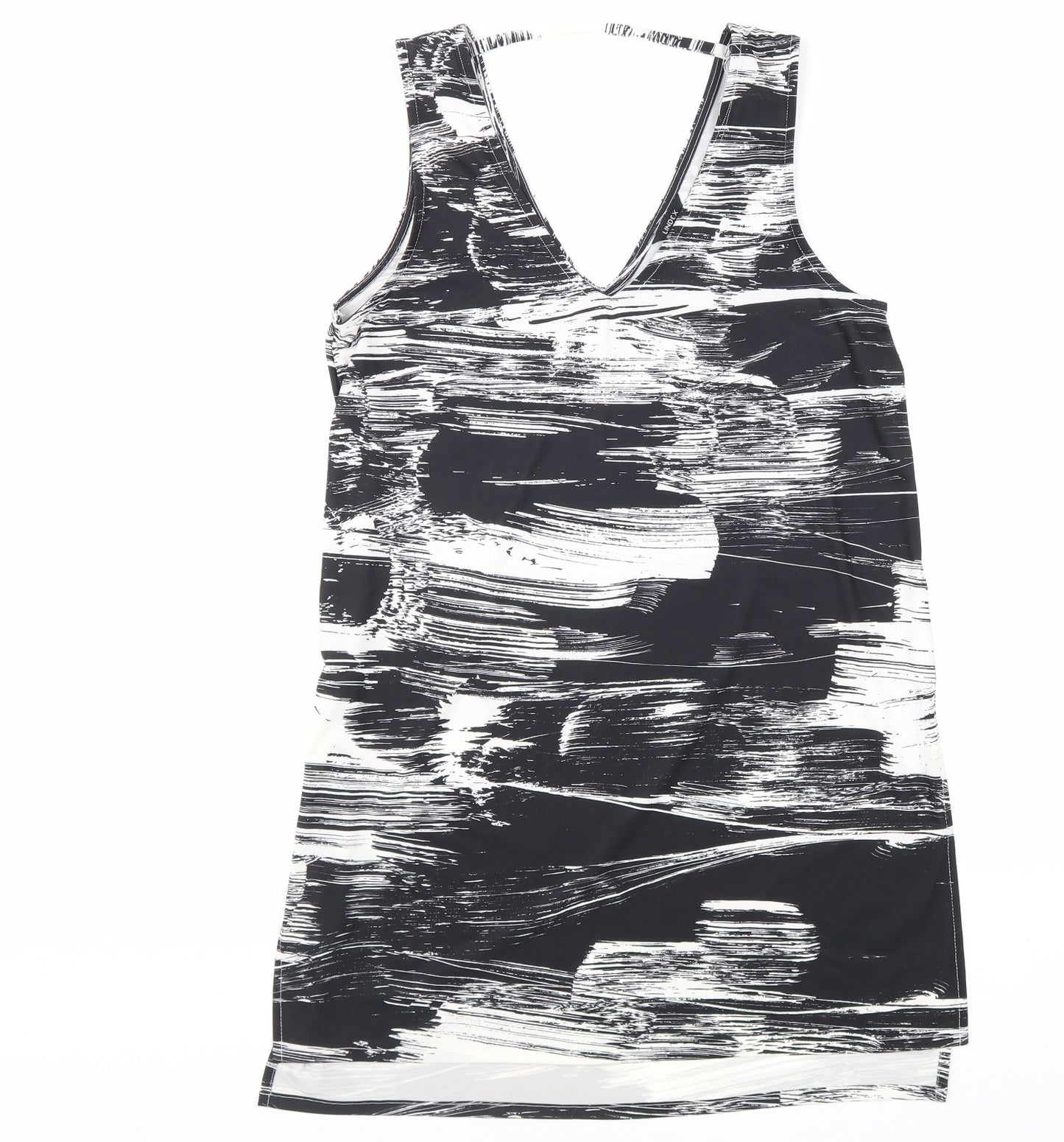 Lind3x Womens Black Geometric Polyester Basic Tank Size S V-Neck