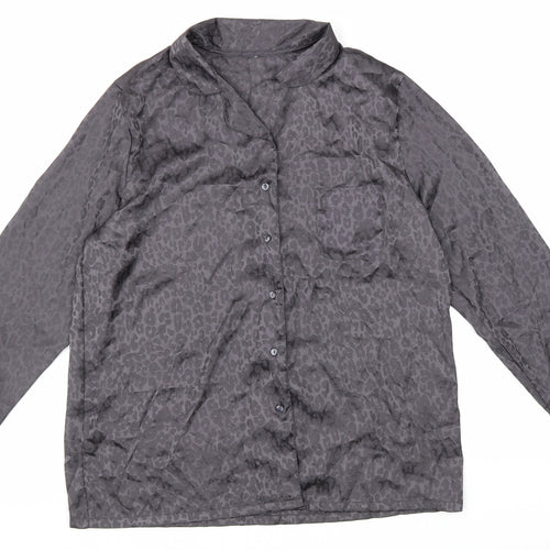 George Womens Grey Animal Print Polyester Basic Button-Up Size 12 V-Neck - Leopard Print