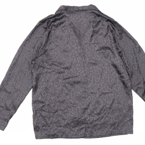 George Womens Grey Animal Print Polyester Basic Button-Up Size 12 V-Neck - Leopard Print