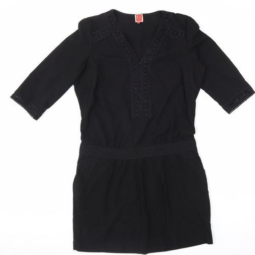 Miss Captain Womens Black Geometric Polyester Kaftan Size 12 V-Neck Pullover