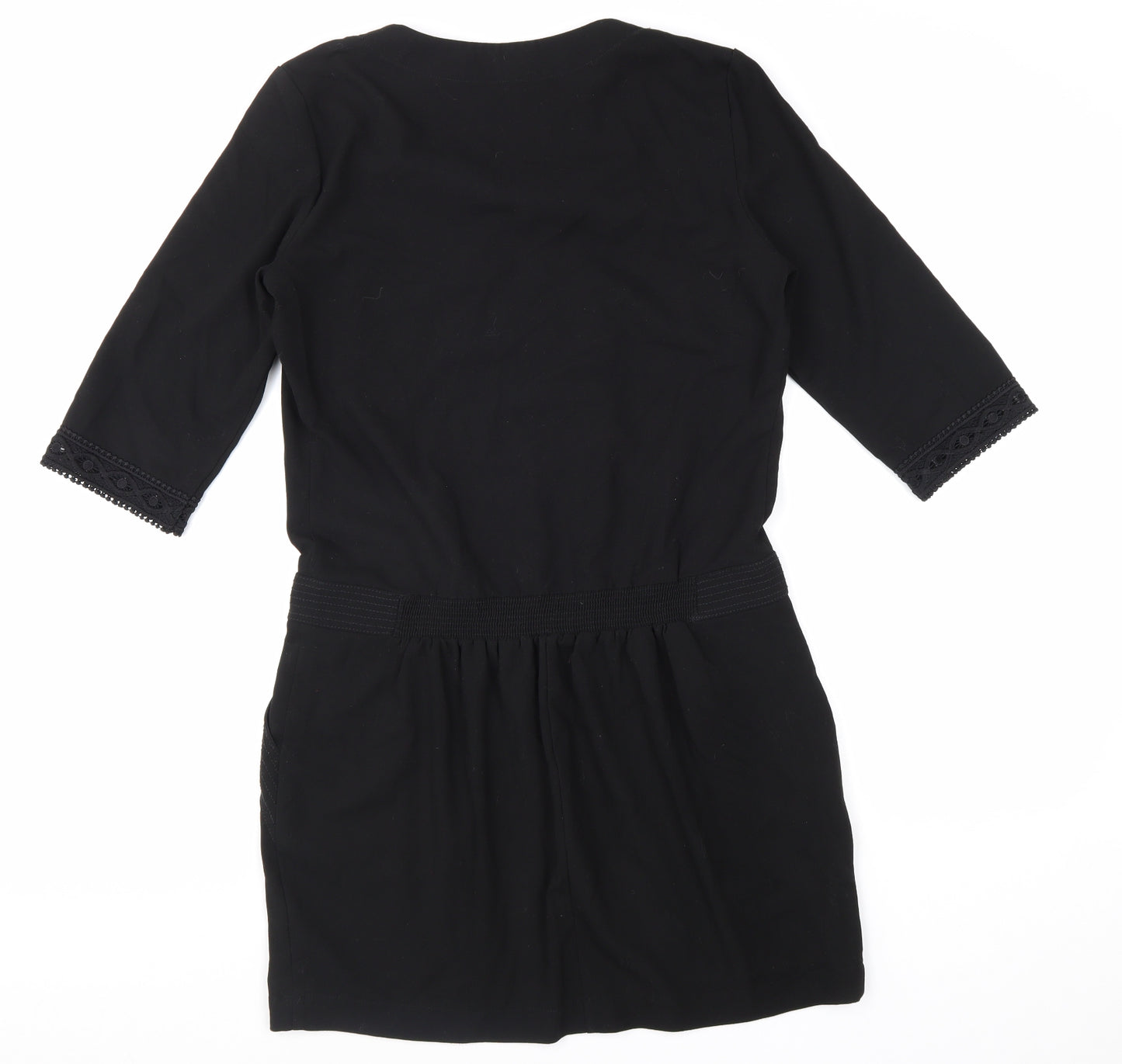 Miss Captain Womens Black Geometric Polyester Kaftan Size 12 V-Neck Pullover