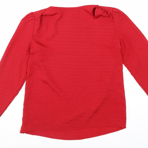 Preworn Womens Red Geometric Polyester Basic Blouse Size 10 Round Neck