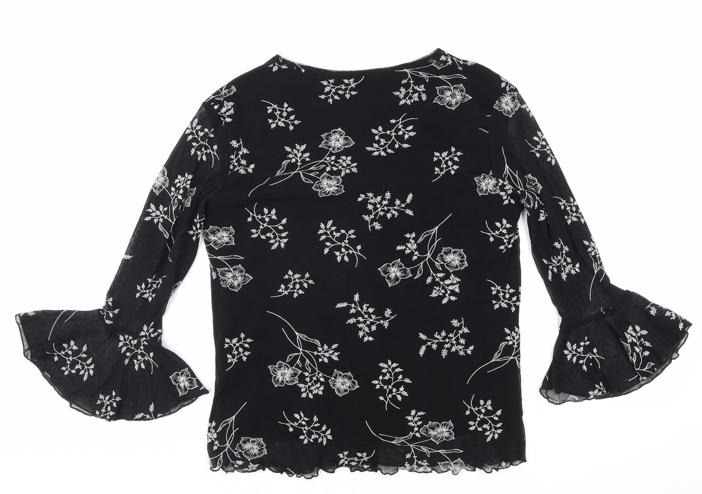 Bonmarché Womens Black Geometric Nylon Basic Blouse Size S V-Neck