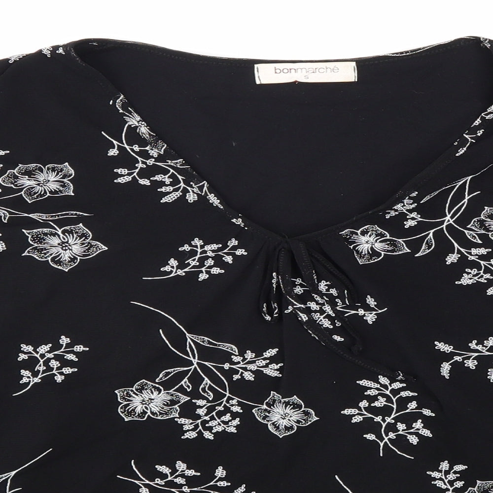 Bonmarché Womens Black Geometric Nylon Basic Blouse Size S V-Neck