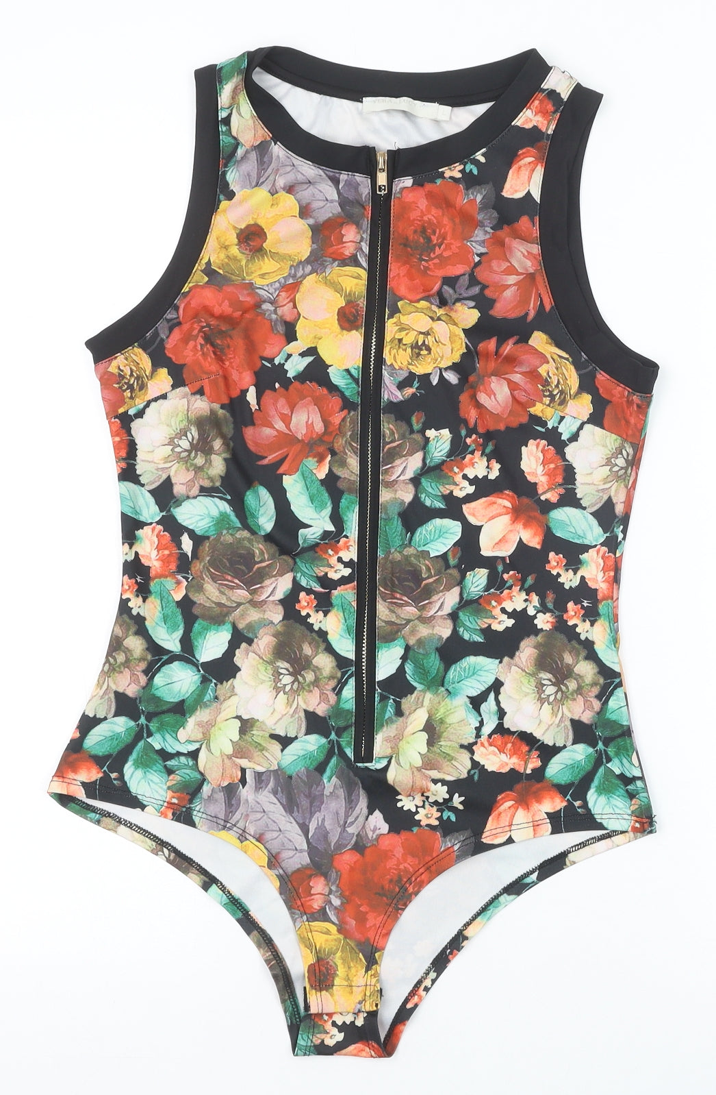 Vera & Lucy Womens Multicoloured Floral Polyester Bodysuit One-Piece Size L Zip