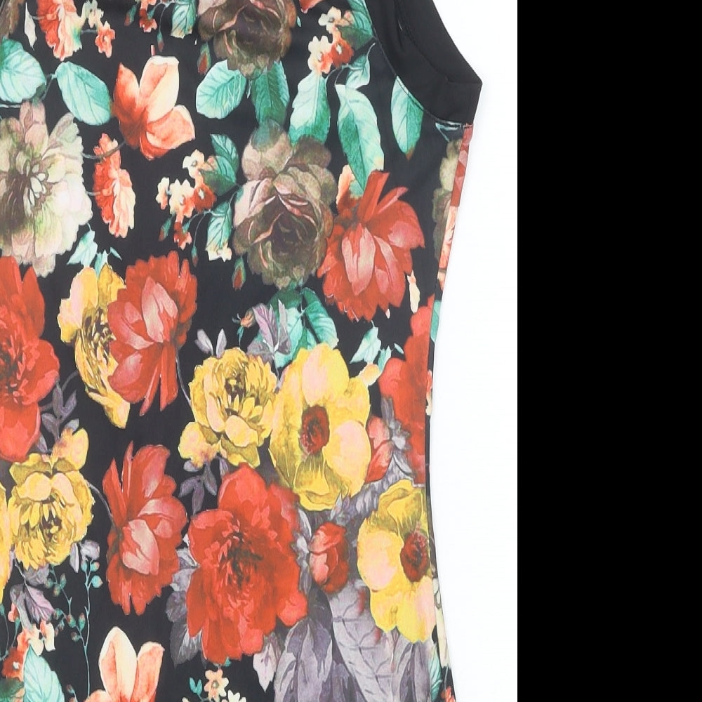 Vera & Lucy Womens Multicoloured Floral Polyester Bodysuit One-Piece Size L Zip