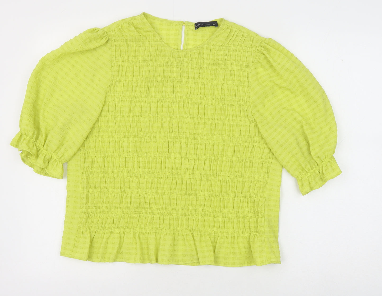 Marks and Spencer Womens Green Polyester Basic Blouse Size 16 Round Neck