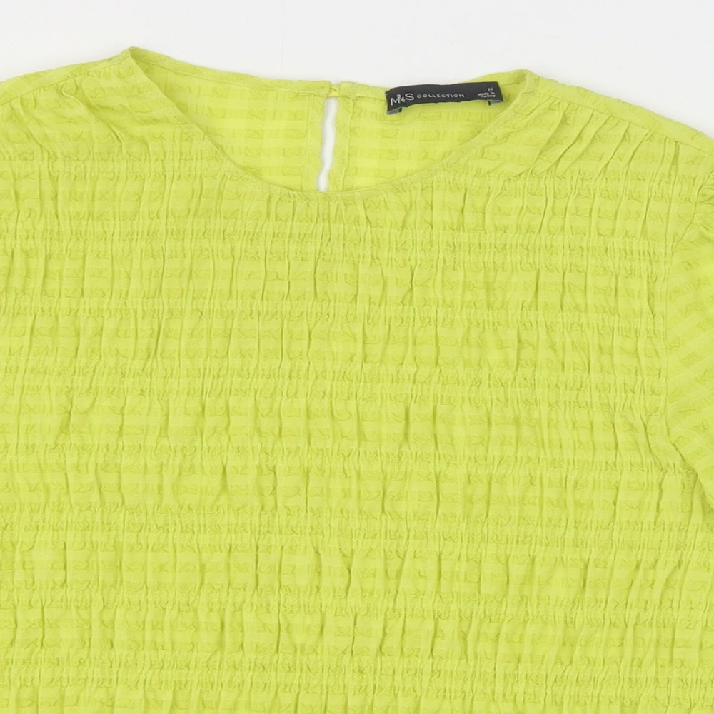 Marks and Spencer Womens Green Polyester Basic Blouse Size 16 Round Neck