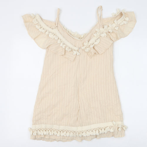 Indikah Womens Beige Striped 100% Cotton Basic Tank Size XS V-Neck
