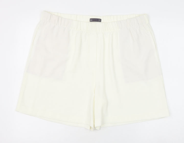 Marks and Spencer Womens Ivory Polyester Basic Shorts Size 20 Regular Pull On
