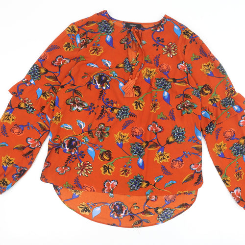 Papaya Womens Orange Geometric Polyester Basic Blouse Size 12 Round Neck