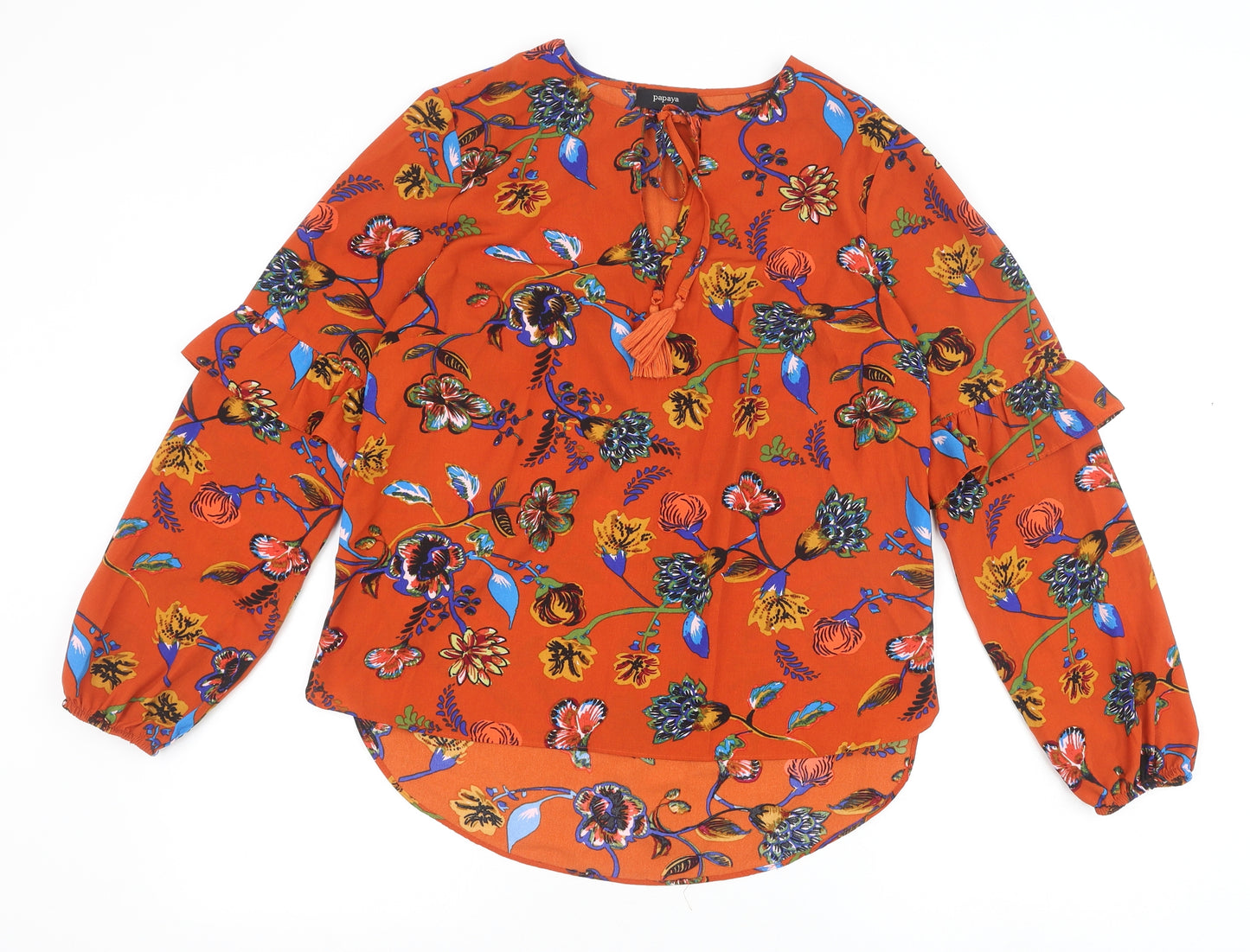 Papaya Womens Orange Geometric Polyester Basic Blouse Size 12 Round Neck