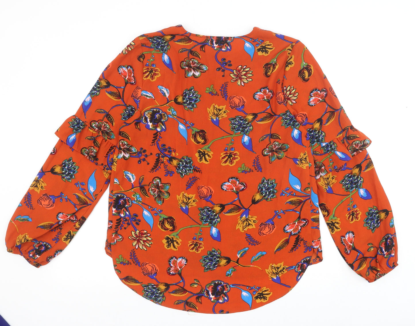 Papaya Womens Orange Geometric Polyester Basic Blouse Size 12 Round Neck