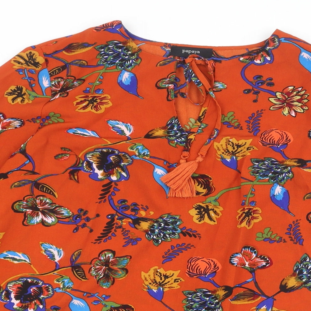 Papaya Womens Orange Geometric Polyester Basic Blouse Size 12 Round Neck