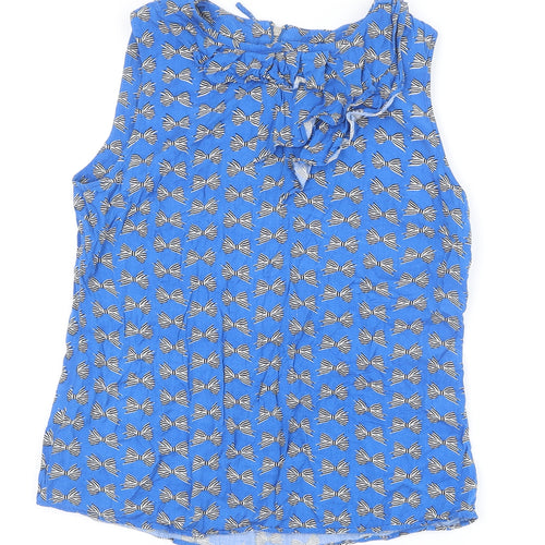 Oasis Womens Blue Geometric Viscose Basic Tank Size 10 Round Neck - Bow Print