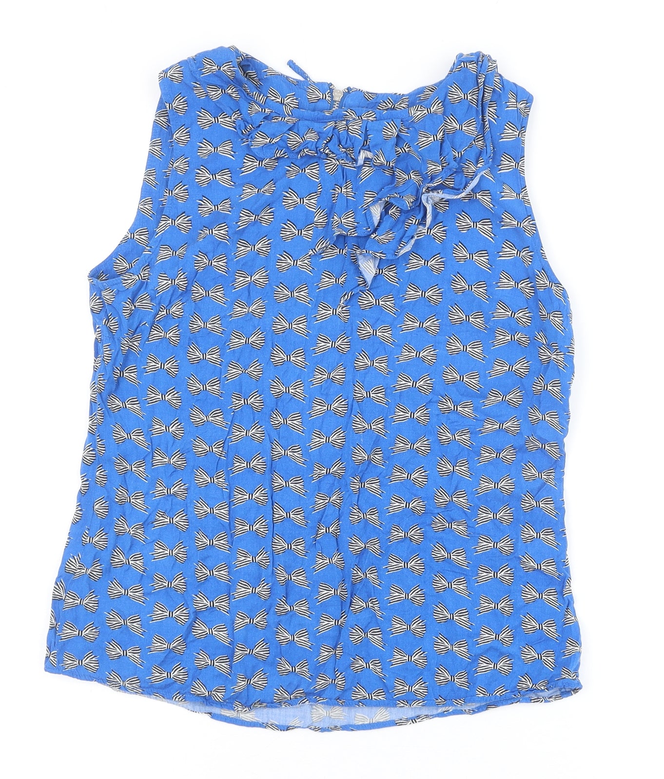 Oasis Womens Blue Geometric Viscose Basic Tank Size 10 Round Neck - Bow Print