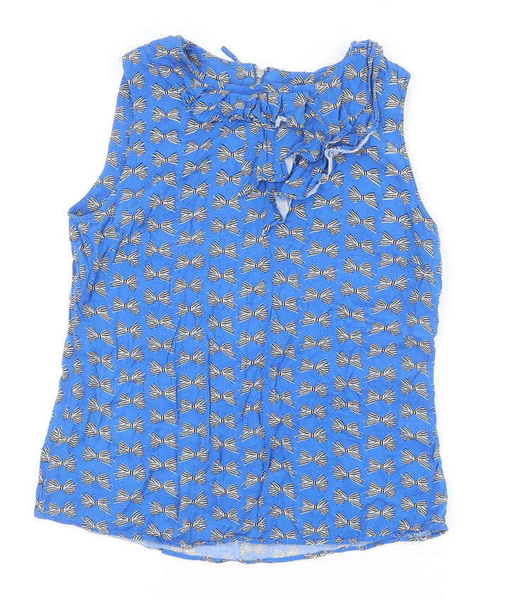 Oasis Womens Blue Geometric Viscose Basic Tank Size 10 Round Neck - Bow Print