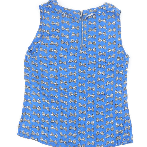 Oasis Womens Blue Geometric Viscose Basic Tank Size 10 Round Neck - Bow Print