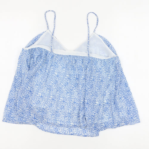 Mango Womens Blue Geometric Polyester Basic Tank Size S V-Neck