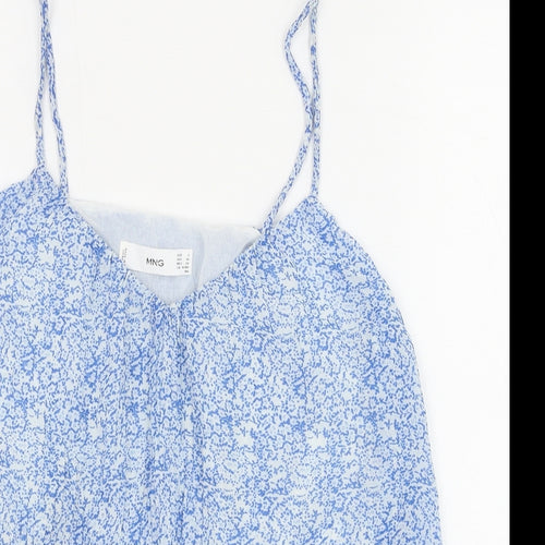 Mango Womens Blue Geometric Polyester Basic Tank Size S V-Neck