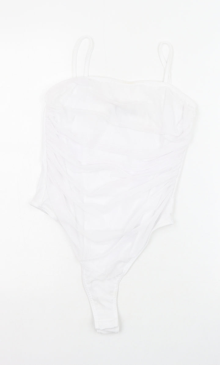 PRETTYLITTLETHING Womens White Polyester Bodysuit One-Piece Size 14 Snap