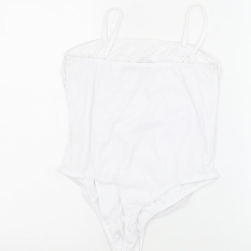 PRETTYLITTLETHING Womens White Polyester Bodysuit One-Piece Size 14 Snap